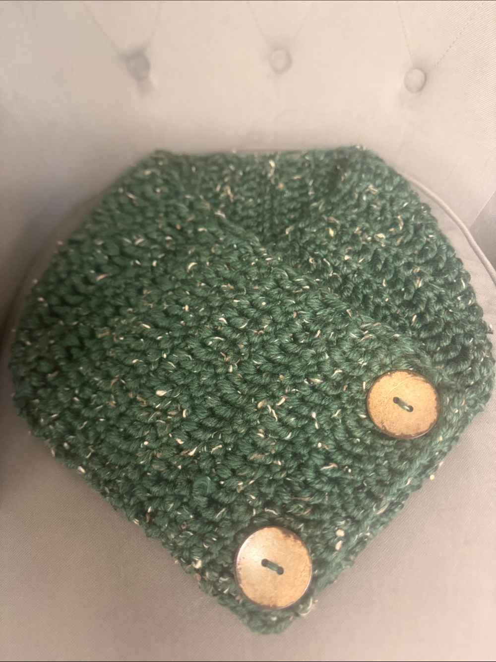 Hand Crafted Dark Green Chunky Knit Buttoned Neck Warmer